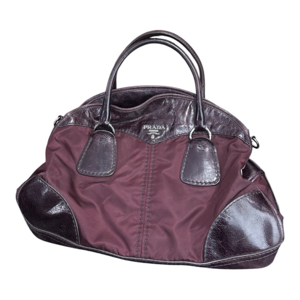 Vintage Prada Women’s Burgundy Nylon Vitello Tote Bag w/ Shoulder Strap